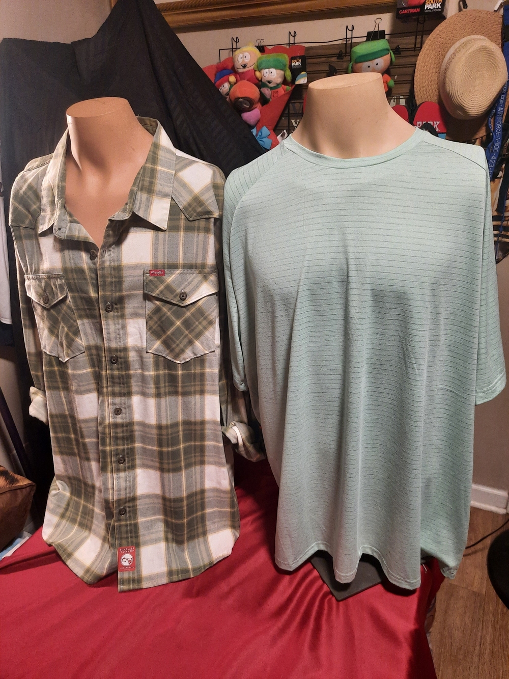 Wranglers Olive Green Plaid Button-Up & Green Crew Tee - 2pc 3XL Big & Tall
